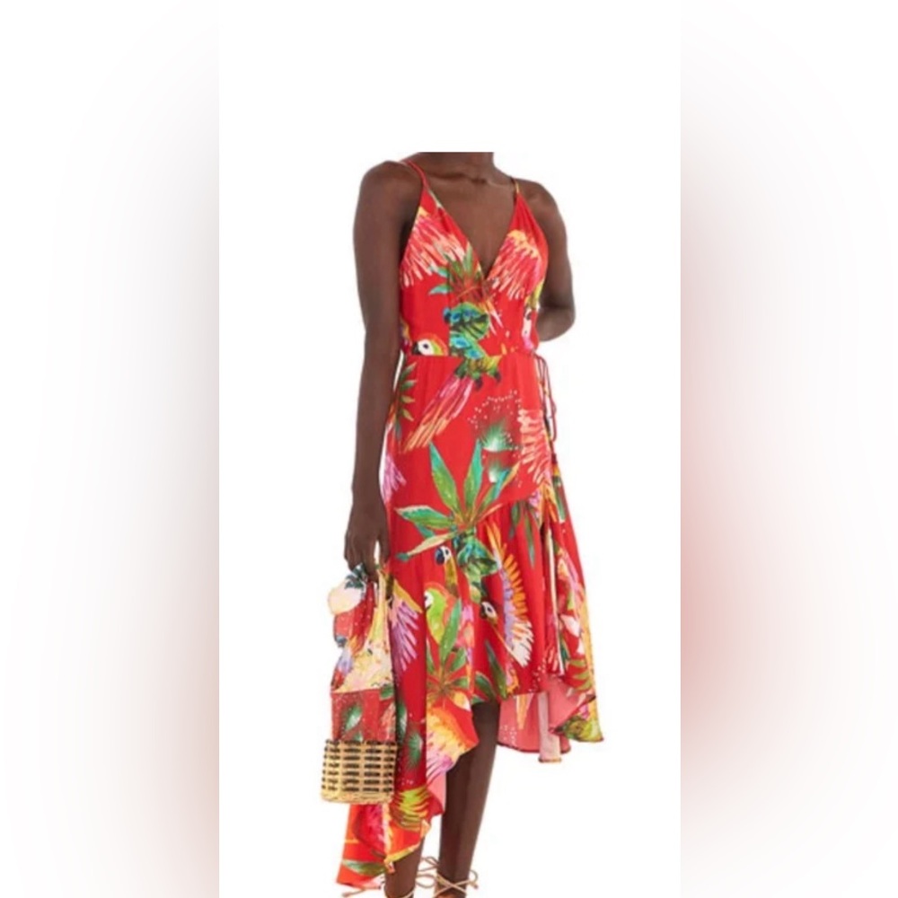 FARM Rio Red Tropical Wrap Midi Dress